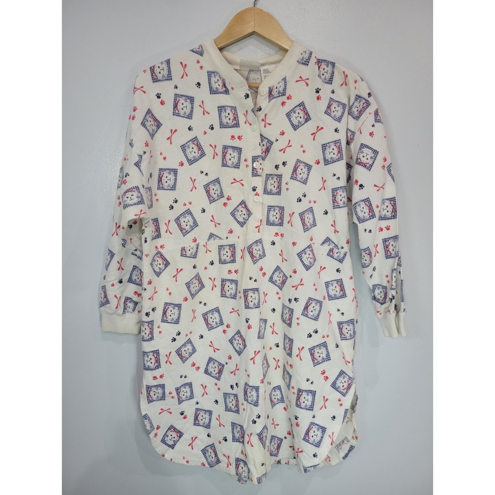 Simply Basic Womens Sleepshirt Pajama Top Cat Paw Print Long Sleeve White Size S